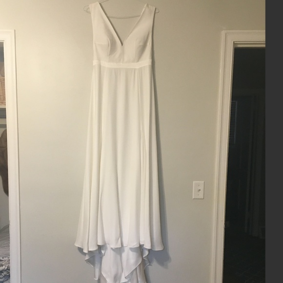 NEW Alexandra Grecco v-neck, low back silk wedding gown